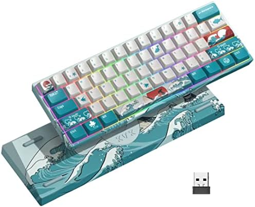 HITIME XVX M61 60% Mechanical Keyboard Wireless, Ultra-Compact 2.4G Rechargeable Gaming Keyboard, RGB Backlit Ergonomic Keyboard for Windows Mac PC Gamers(Coral Sea Theme, Gateron Yellow Switch)