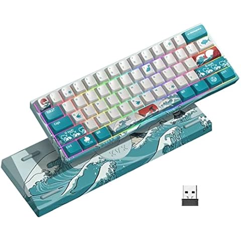 XVX MK61 60% Mechanical Keyboard Wireless, Ultra-Compact 2.4G Rechargeable Gaming Keyboard, RGB Backlit Ergonomic Keyboard for Windows Mac PC Gamers(Coral Sea Theme, Gateron Yellow Switch) Cover