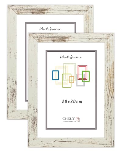 CHELY INTERMARKET MOD204 Marco Fotos Decorativo Estilo Clásico Vintage 20x30cm Pack2Uds Madera MDF con Cristal Real Diseño Montaje Vertical Horizontal Ideal Diplomas Certificados Fotografías