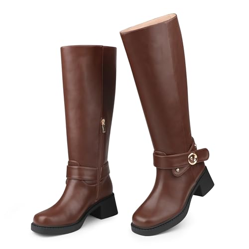 Ziheels Women's Knee High Boots Chunky Low Heel Long Boots