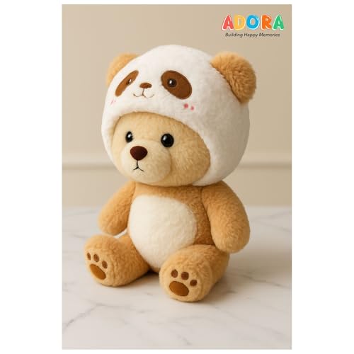 Image of ADORA Teddy Soft Toy Cute Plush Teddy Bear with Hoodie | White & Light Brown Color Cuddly Teddy for Girls Baby Plushies Stuffed Toy, Birthday Gift, Lovable Huggable Kids Soft Toy 20 cm