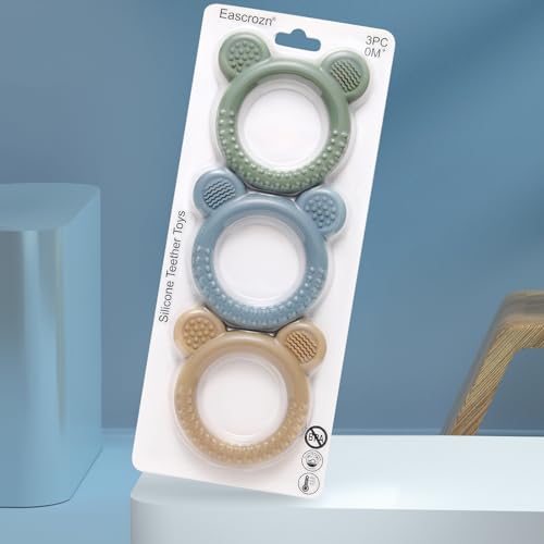 Eascrozn 3 Pack Teething Toys for Babies 0-6 Months BPA Free, Baby Toys 6-12 Months Teething Relief Easy to Hold, Silicone Teethers Chew Toys for Infant Baby Essentials - Thumbnail 7