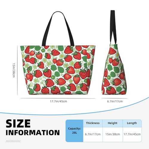 Strawberry pattern Print Large Capacity Beach Travel Bag with Zipper and Pockets for Camping Travel Gym4