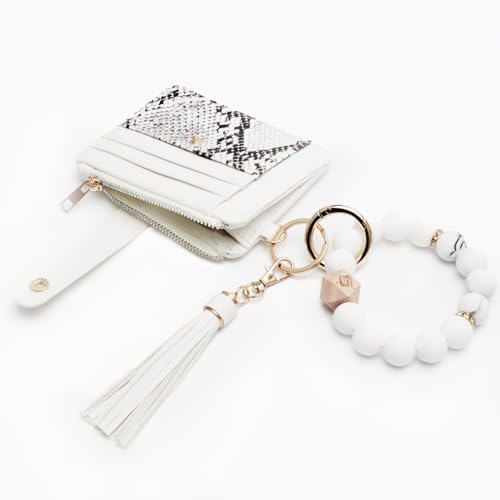 Image of COOLANS Silicone Bracelet Wristlet Wallet Credit Card Holder RFID,ID Window,Key Ring Tassel,Slim Wallet Women Keychain Purse