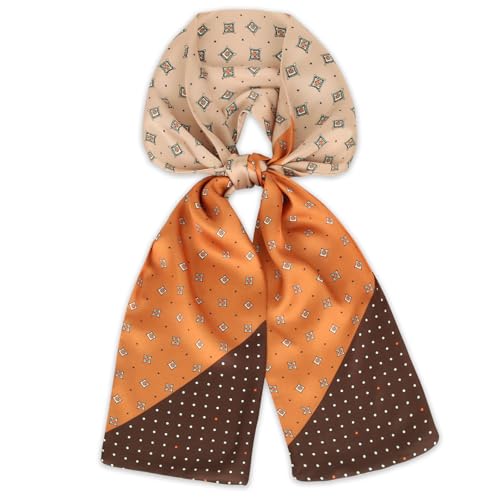 Relang Satin Scarf Mulberry Silk Printed Head Wrap Hair Band 7"" x 59"" Crushed Orange