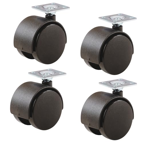 Keypak Hooded Swivel Castor Wheels, 38x38mm Plate Fixing, Black 40mm Diameter Twin Wheel, 4 Pack - Rolls on Carpet & Hard Floors - 18kg Max Load Per Castor