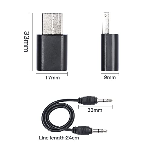 QIANRENON adapter USB Bluetooth 5.0 bezprzewodowy adapter audio samochodowy odbiornik muzyczny do systemów stereo przenośny spesker itp., (Aux in) z gniazdem jack 3,5 mm i kablem audio czarny