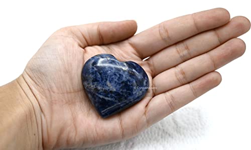 Image of Sodalite Crystal Heart Palm Pebbles Stones for Anxiety Stress Relief Massage - AAA Grade Original Healing Gemstone Agate Heart Palm Stone for Yoga Meditation Spiritual