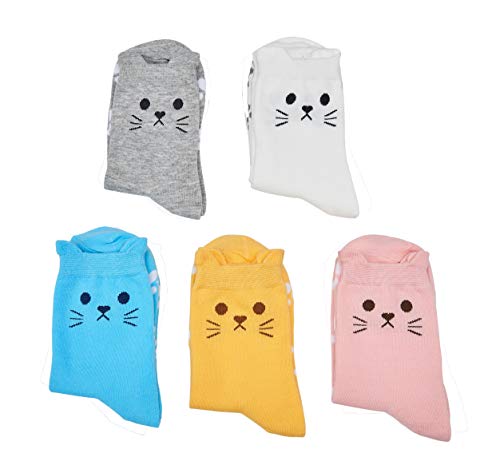 Leotruny Women's Colorful Cute Cat Crew Socks With Gift Box (X-5Pairs-Footprint Design) #TOP4