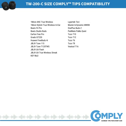 Image of Comply TW-200-C Memory Foam Replacement Ear Tips, Black (S /M /L) (3 Pairs) | For Anker Soundcore, Sennheiser, JBL, SoundPEATS & More, Ultimate Comfort, Secure Fit, Superior Noise Isolation