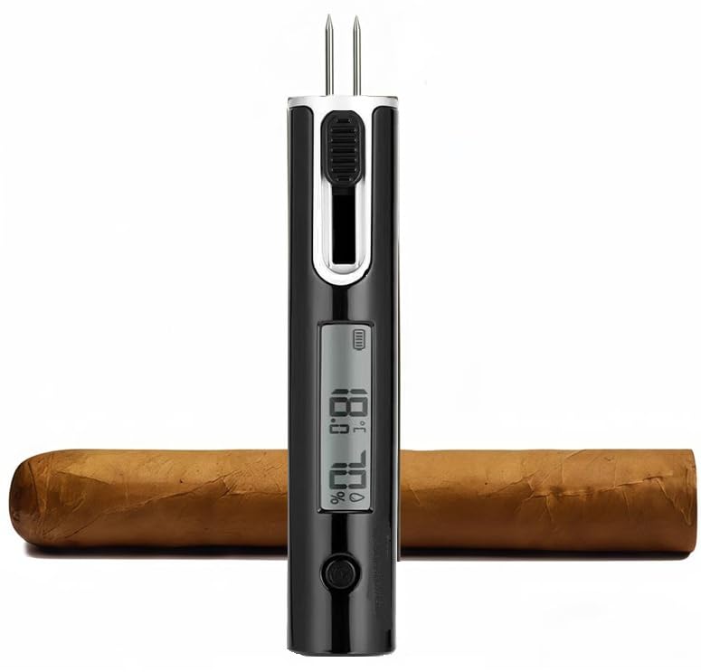 Digital Cigar Humidity Meter Portable Electric Moisture Temperature Guage Tester Reader Humidor Hygrometer Needle LCD Display Smoking Tobacco Accessories Gifts (Black)