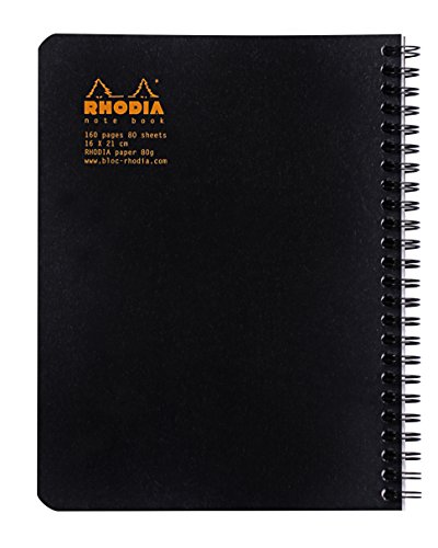 RHODIA 19342C - Notatnik na podwójnej spirali - A5+ - w kratkę - 160 odrywanych stron - Papier Clairefontaine Biały 80 g/m² - Kolor losowy Czarny lub Pomarańczowy - Klasyczny kołonotatnik