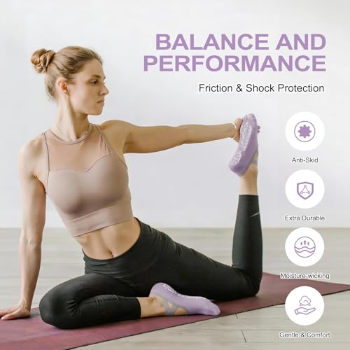 Image of 3 /6 Pairs Pilates Socks for Women,Grip Yoga Socks Non Slip for US Sizes 6.5-10
