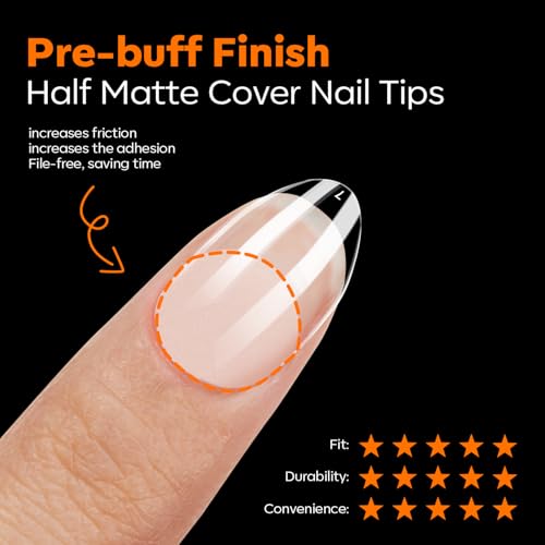 Image of Modelones Extra Short Almond Nail Tips Pre-shaped Gel Soft Fake Nails False | Acrylic Clear Full Cover Press on Extension Kit Gel Manicure DIY at Home 216PCS 12Sizes
