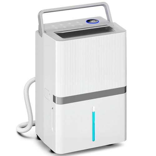 HOMCOM Deshumidificador 35L/Día, Deshumidificador de Humedad, para 40-90 ㎡, Luz Indicador de Humedad, Depósito 5,5 Litros, Drenaje Continuo, Temporizador 24H, Pantalla LED, Secado Ropa, Blanco