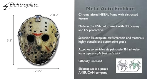 Image of Elektroplate Officially Licensed Jason Friday the 13th Movie Mask All Metal Emblem for Cars, Trucks, and All Auto | Universal Fit at 2.65 inch x 3.3 inch | Weatherproof