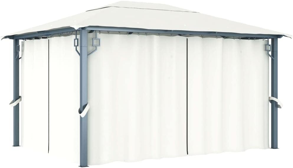 'vidaXL Aluminum Outdoor Gazebo with Cream Curtains, Insect Mesh Screens and Waterproof Oxford Fabric Roof - 157.5"x118.1"x106.3"
