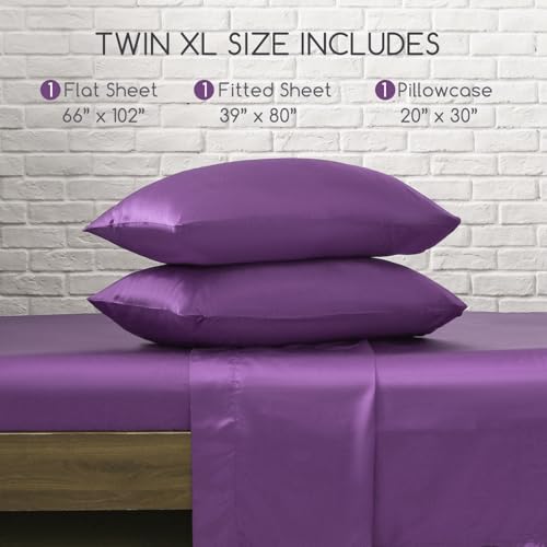 Image of MR&HM Satin Bed Sheets, Twin XL Size Sheets Set, 3 Pcs Silky Bedding Set with 15 Inches Deep Pocket for Mattress(Twin XL, Lavender)