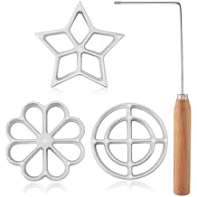 4 Pieces Rosette Iron SetHandle+Flower+Star+Hollow Round shape, Bunuelos Mold with Handle, Lotus Flower Bunuelos Cookie Press Mold, Funnel Cake Maker KitCOLORSilver