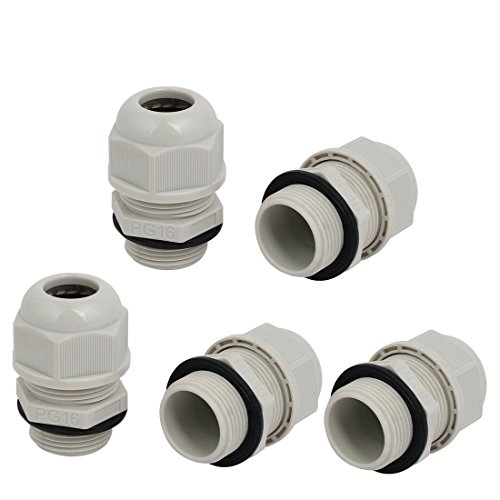 Aexit PG16 6mm Transmission Dia Nylon 2 Holes Adjustable Cables Gland Connector Gray 5pcs