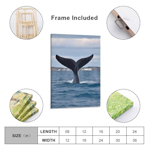 Toile murale imprimée queue de baleine avec cadre robuste de haute qualité - 2