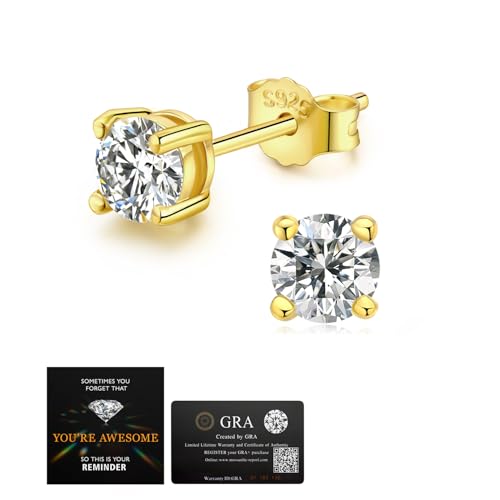 Moissanite Stud Earrings for Women Men D Color VVS1 Clarity Round Cut Lab Created Diamond 925 Sterling Silver 18K White Gold Plated Jewelry