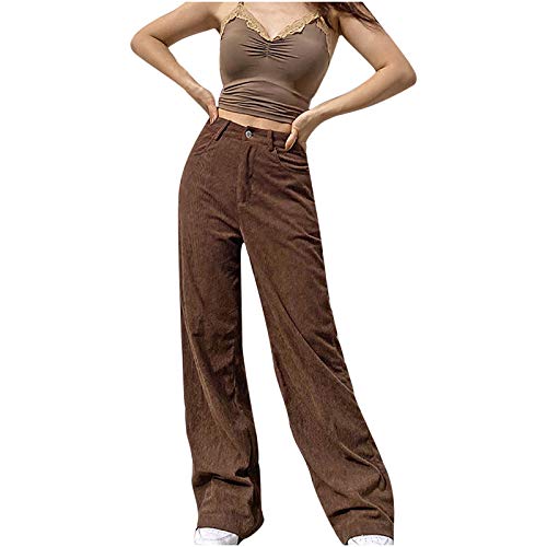 Mujer Pantalones Acampanados Vaqueros Pantalones Retro Color sólido Pana Palazzo Pantalones Anchos de Cintura Alta Casual Pantalones de Verano Otoño con Bolsillos Cover