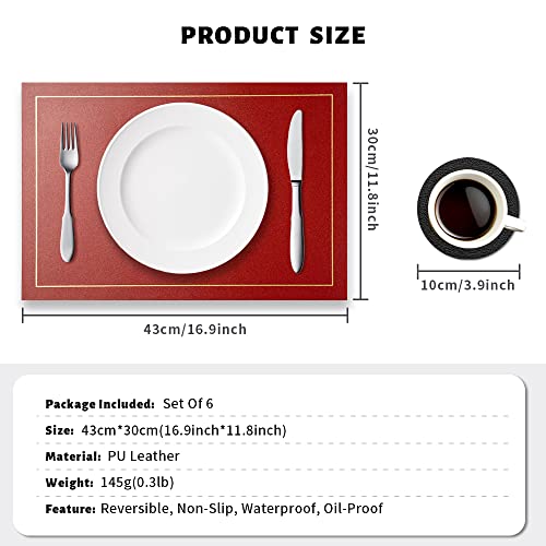 Myratts Faux Leather Placemats Set Of 6: Double-Sided, Washable, Heat Resistant & Waterproof Table Mats With Coaster For Indoor/Outdoor Wedding Use - Gift For Holidays/Home Decor (Rose & Black) #TOP5