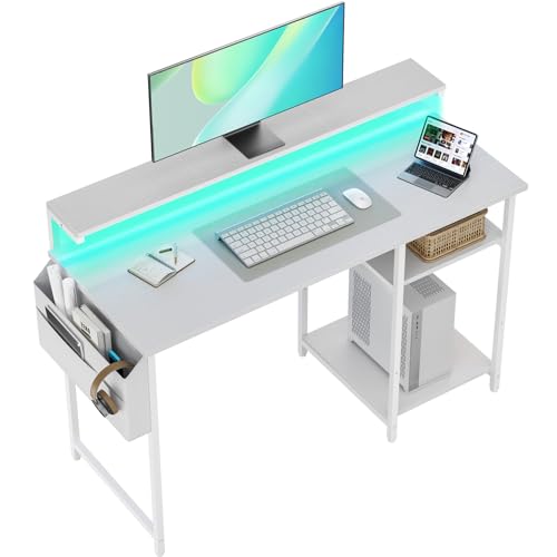 SOLAVERO LED Mesa Escritorio con Soporte de Monitor, 120 x 48 cm, Blanco