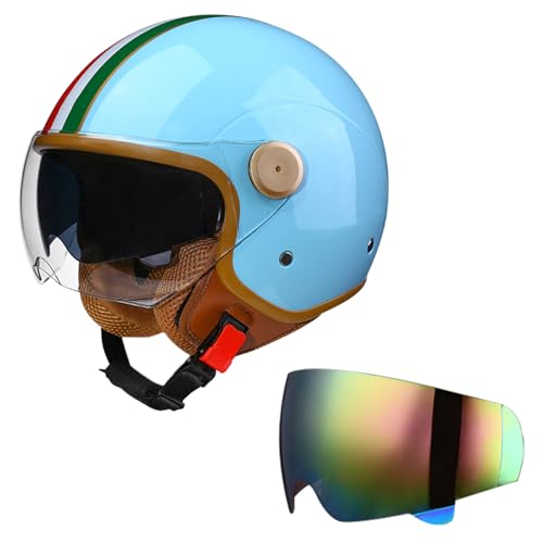 DriveNova Jethelm mit Doppelvisier, Retro Helm Motorrad Halbhelme Roller Helm Fashionhelm für Herren und Damen, DOT/ECE-Zertifizierung Jet Helm mit Visier Halbschalenhelm Chopper Helm