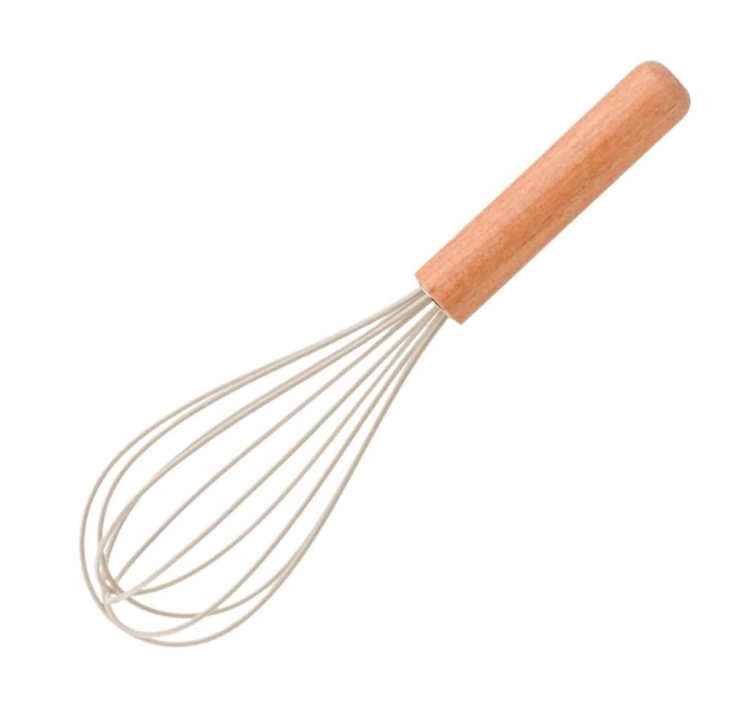 Frusta da Cucina Sbattitore Manuale Frullino for Uova in Silicone Manuale con Manico in Legno Portatile Cottura for Classico A Palloncino Frullatore Efficiente(White)