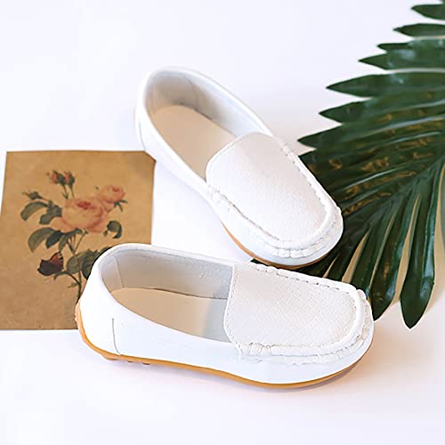Toddler Little Kid Boys Girls No Slip On Loafers Dress Flat Shoes Soft Suede Leather Flat Boat Shoes Loafer (White, 29)4