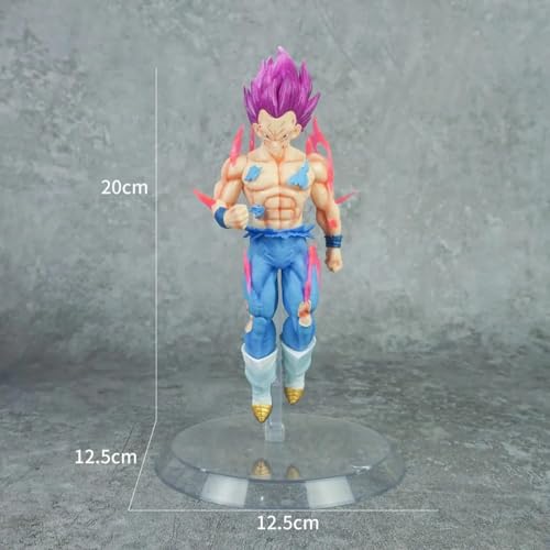 Image of Dragon Ball Super Saiyan Vegeta Action Figure Toy, Violet Hair, Battle Damaged Style, with Display Stand (Height 20 Cm)