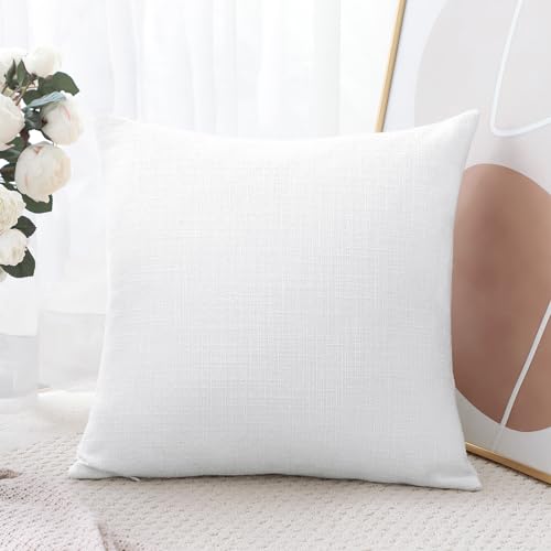 Artscope Linen Cushion Covers Set of 1 Decorative Square Pillowcase Pillow Cover 22x22 Inch for Home Decor Sofa Bedroom Car 55x55cm Pure White - Image 3
