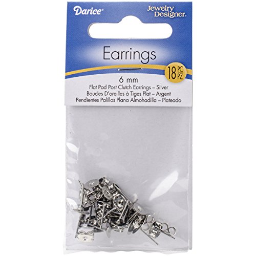 Flat Pad Earring Posts & Butterfly Clutches 6mm 18/Pkg, Surgical Steel