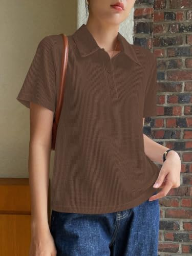 Image of Leriya Fashion Women's Summer Polo T-Shirt - Lightweight Breathable Short Sleeve Collared T-Shirt, Casual Loose Fit Everyday Top for Women