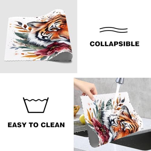 Set de table tigre aquarelle avec fleurs finition premium rectangulaire