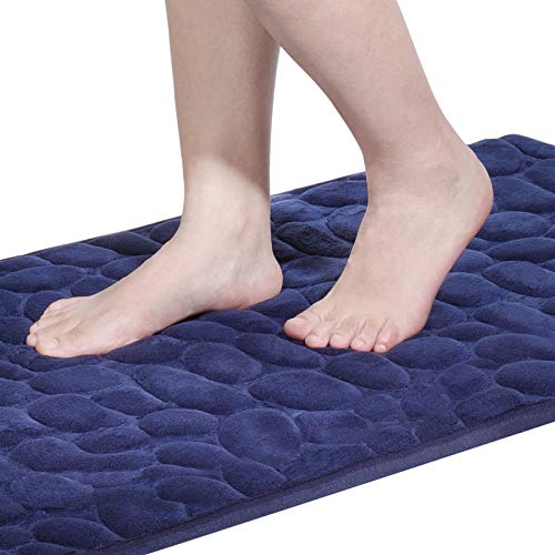 SHANNA Memory Foam Badmat Non Slip, Machine Wasbare Badkamer Mat Gemakkelijk schoon te maken, Waterabsorberende Douche Matten Voetmassage Badkamer Tapijt voor Badkamer, 40 x 60 cm, Navy