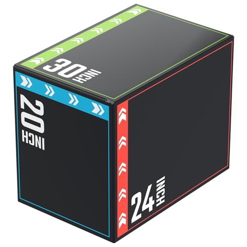 HANDBODE 3-in-1 Plyo Box – Plyometric Jump Box with Durable Heavy Foam Core and Non-Slip Surface for Box Jumps, Squats, and Home Gym Workouts, 30”x24”x20”, Colorful Stripes