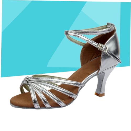 Chaussures de Danse Latine Satinées à Talons Ouvert Bride Noir