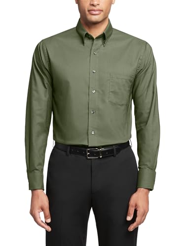 Van Heusen Men's Regular Fit Oxford Button Down Collar Dress Shirt, Dark Green, X-Large