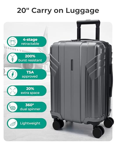 Image of BAGSMART Expandable Carry On Luggage 22x14x9 Airline Approved, Gray | Spinner Wheels, TSA Lock, Lightweight Hard Shell, Suitcase,22x14x9 Airline Approved