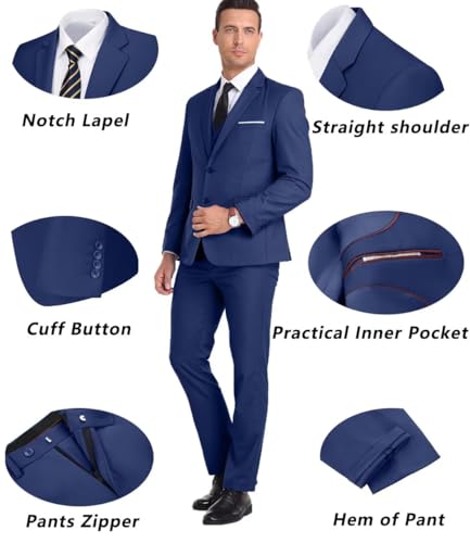 Mens Suit 3 Piece Set Slim Fit Wedding Groomsmen Suit for Men Two Buttons Suits Set Solid Jacket Vest Pants with Tie4
