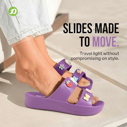 Image of DOCTOR EXTRA SOFT Women's Comfort Double Straps EVA Slip-On Slippers with Cute Charms| Lightweight, Trendy Summer Beach, Pool, Indoor & Outdoor Wear Slide| Soft Cushion Sole Sandals Daily Mules D-540