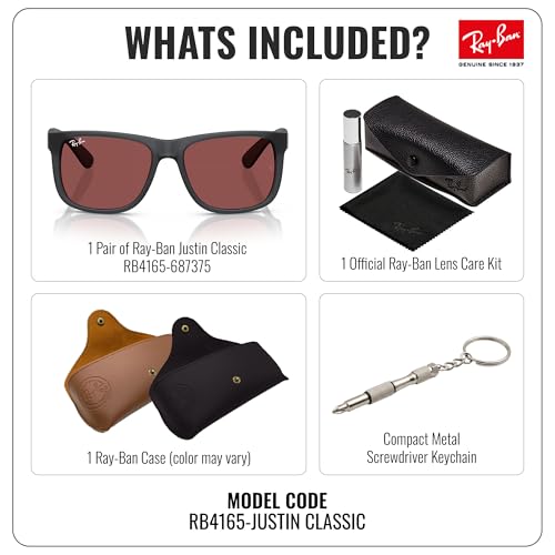 Image of Ray-Ban RB4165 JUSTIN CLASSIC Square Shape Sunglasses for Men with Official Eyewear Kit