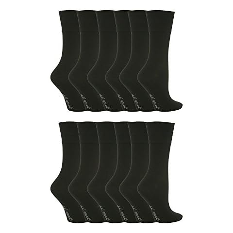 Gentle Grip 12 pack ladies patterned wide top socks in 20 styles (GG67 Black) Cover
