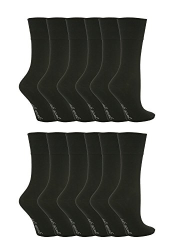Gentle Grip 12 pack ladies patterned wide top socks in 20 styles (GG67 Black)