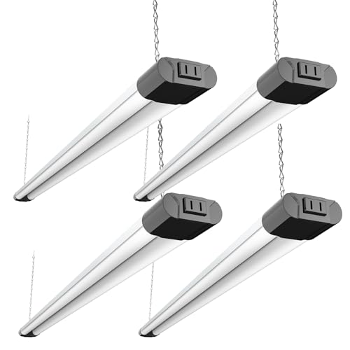 Bbounder 4 Pack Linkable LED Shop Light with Reflector, Super Bright 6500K Cool Daylight, 4400 LM, 4FT Integrated Fixture for Garage, 40W Equivalent 250W, Surface & Suspension Mount, Black, ETL Listed
