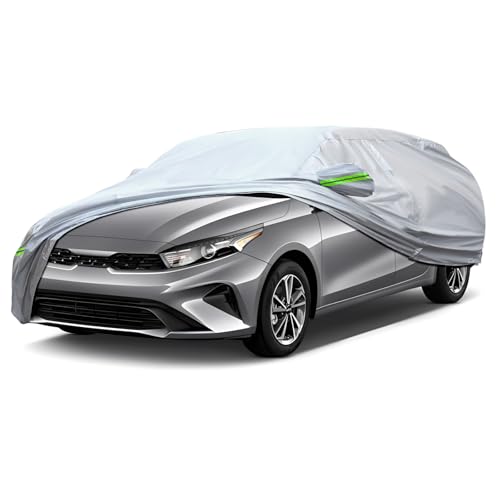 QUYDDC Full Car Cover Universal 6 Layers Outdoor Thicked All Weather Cover, Sunshield, Waterproof, Snow Proof, UV Proof, Scratch Proof, Bird Droppings, 6 Reflective Strips, Fits Sedans up 178'-189'