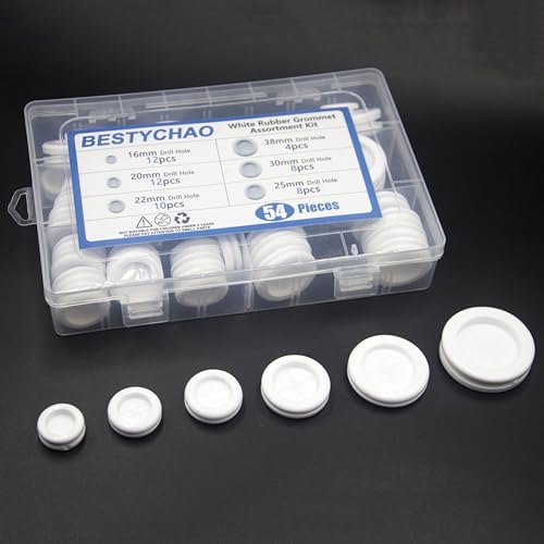 BESTYCHAO 54 Stück Gummitüllen-Kit, 6 Größen Gummitüllen Sortiment, doppelseitige Gummitüllen Ösenringdichtung für elektrische Kabellöcher 16mm 20mm 22mm 25mm 30mm 38mm